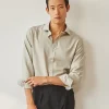 linen dress shirt Merino Spread Collar Dress in Khaki