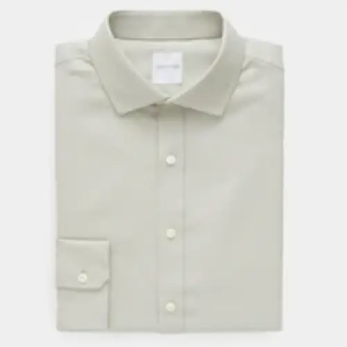 linen dress shirt Merino Spread Collar Dress in Khaki